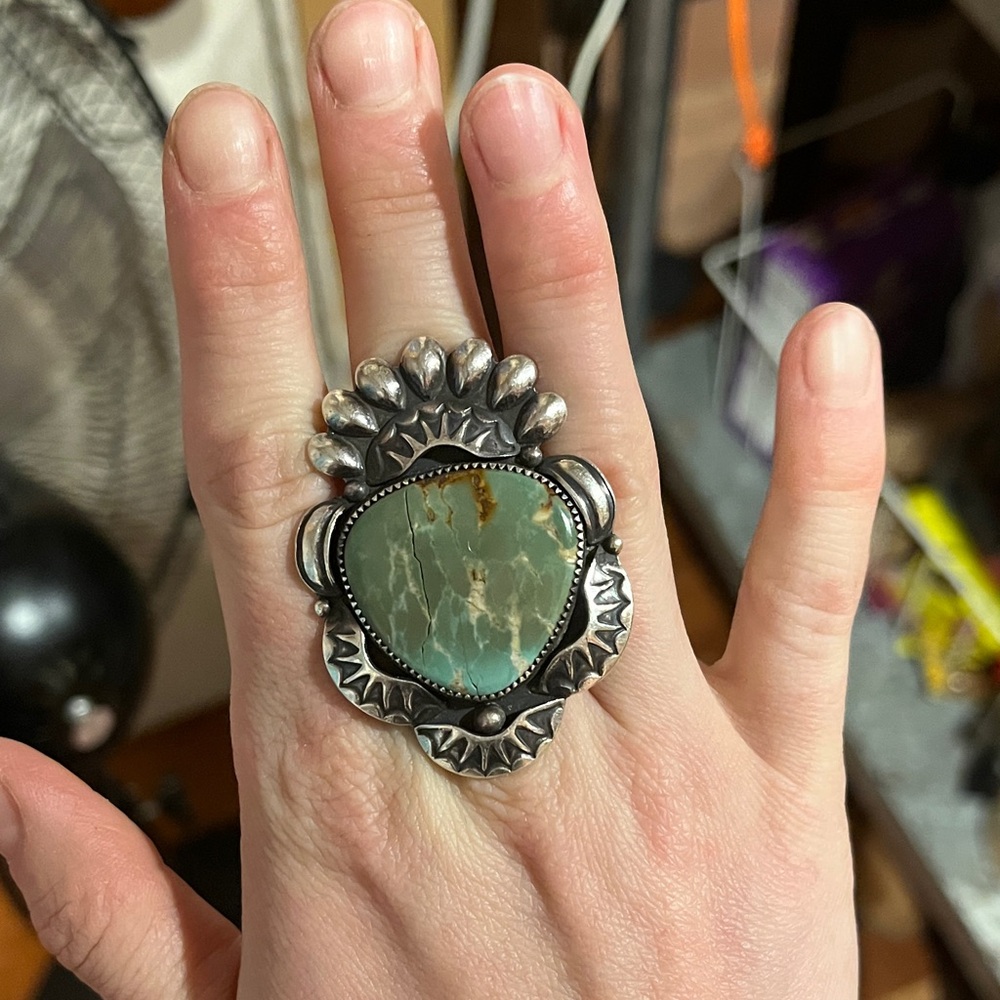 Dark Moon Silver Turquoise Statement Ring - image 1